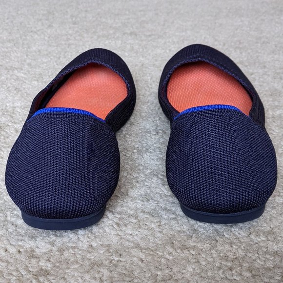 Rothy's retired Navy Blue Honeycomb Design Flats with Coral Insole - Picture 6 of 11